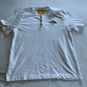 Mango White Henley Shirt with Colorful Umbrella Embroidery